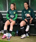 2 April 2024; Anna Patten and Heather Payne, left, during a Republic of Ireland Women's training session at the FAI National Training Centre in Abbotstown, Dublin. Photo by Stephen McCarthy/Sportsfile