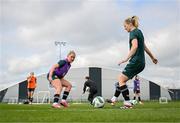 2 April 2024; Diane Caldwell, right, and Jessie Stapleton during a Republic of Ireland Women's training session at the FAI National Training Centre in Abbotstown, Dublin. Photo by Stephen McCarthy/Sportsfile