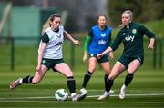2 April 2024; Megan Connolly and Louise Quinn, right, during a Republic of Ireland Women's training session at the FAI National Training Centre in Abbotstown, Dublin. Photo by Stephen McCarthy/Sportsfile