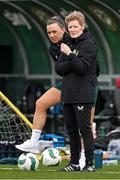 2 April 2024; Head coach Eileen Gleeson and Katie McCabe during a Republic of Ireland Women's training session at the FAI National Training Centre in Abbotstown, Dublin. Photo by Stephen McCarthy/Sportsfile