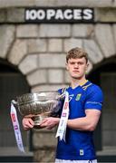 3 April 2024; Patrick O'Keane of Wicklow poses for a portrait with the Delaney Cup at the launch of the 2024 Leinster GAA Senior Football Championship, in the National Museum of Ireland Dublin. Photo by Brendan Moran/Sportsfile