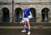 3 April 2024; Patrick O'Keane of Wicklow poses for a portrait with the Delaney Cup at the launch of the 2024 Leinster GAA Senior Football Championship, in the National Museum of Ireland Dublin. Photo by Brendan Moran/Sportsfile