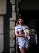 3 April 2024; Kevin O’Callaghan of Kildare poses for a portrait with the Delaney Cup at the launch of the 2024 Leinster GAA Senior Football Championship, in the National Museum of Ireland Dublin. Photo by Brendan Moran/Sportsfile
