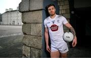 3 April 2024; Kevin O’Callaghan of Kildare poses for a portrait with the Delaney Cup at the launch of the 2024 Leinster GAA Senior Football Championship, in the National Museum of Ireland Dublin. Photo by Brendan Moran/Sportsfile