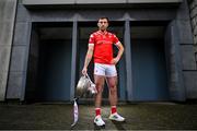 3 April 2024; Sam Mulroy of Louth poses for a portrait with the Delaney Cup at the launch of the 2024 Leinster GAA Senior Football Championship, in the National Museum of Ireland Dublin. Photo by Brendan Moran/Sportsfile