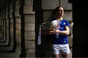 3 April 2024; Paddy Fox of Longford poses for a portrait with the Delaney Cup at the launch of the 2024 Leinster GAA Senior Football Championship, in the National Museum of Ireland Dublin. Photo by Brendan Moran/Sportsfile