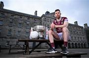 3 April 2024; James Dolan of Westmeath poses for a portrait with the Delaney Cup at the launch of the 2024 Leinster GAA Senior Football Championship, in the National Museum of Ireland Dublin. Photo by Brendan Moran/Sportsfile