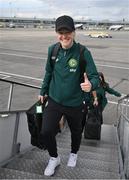 3 April 2024; Diane Caldwell of Republic of Ireland at Dublin Airport ahead of the team's departure for their 2025 UEFA Women's European Championship Qualifier match against France, on Friday. Photo by Stephen McCarthy/Sportsfile