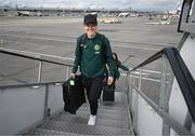 3 April 2024; Diane Caldwell of Republic of Ireland at Dublin Airport ahead of the team's departure for their 2025 UEFA Women's European Championship Qualifier match against France, on Friday. Photo by Stephen McCarthy/Sportsfile