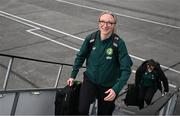 3 April 2024; Louise Quinn of Republic of Ireland at Dublin Airport ahead of the team's departure for their 2025 UEFA Women's European Championship Qualifier match against France, on Friday. Photo by Stephen McCarthy/Sportsfile