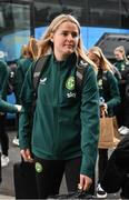 3 April 2024; Erin McLaughlin of Republic of Ireland at Dublin Airport ahead of the team's departure for their 2025 UEFA Women's European Championship Qualifier match against France, on Friday. Photo by Stephen McCarthy/Sportsfile