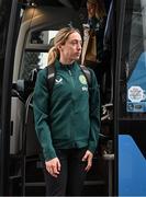 3 April 2024; Megan Connolly of Republic of Ireland at Dublin Airport ahead of the team's departure for their 2025 UEFA Women's European Championship Qualifier match against France, on Friday. Photo by Stephen McCarthy/Sportsfile