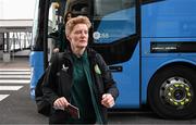 3 April 2024; Republic of Ireland head coach Eileen Gleeson at Dublin Airport ahead of the team's departure for their 2025 UEFA Women's European Championship Qualifier match against France, on Friday. Photo by Stephen McCarthy/Sportsfile