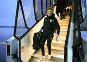 3 April 2024; Head coach Eileen Gleeson of Republic of Ireland at Luxembourg Airport on the team's arrival for their 2025 UEFA Women's European Championship Qualifier match against France, on Friday in Metz, France. Photo by Stephen McCarthy/Sportsfile