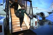 3 April 2024; Aoife Mannion of Republic of Ireland at Luxembourg Airport on the team's arrival for their 2025 UEFA Women's European Championship Qualifier match against France, on Friday in Metz, France. Photo by Stephen McCarthy/Sportsfile