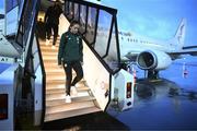 3 April 2024; Megan Connolly of Republic of Ireland at Luxembourg Airport on the team's arrival for their 2025 UEFA Women's European Championship Qualifier match against France, on Friday in Metz, France. Photo by Stephen McCarthy/Sportsfile