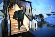 3 April 2024; Emily Murphy of Republic of Ireland at Luxembourg Airport on the team's arrival for their 2025 UEFA Women's European Championship Qualifier match against France, on Friday in Metz, France. Photo by Stephen McCarthy/Sportsfile