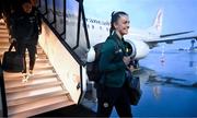 3 April 2024; Caitlin Hayes of Republic of Ireland at Luxembourg Airport on the team's arrival for their 2025 UEFA Women's European Championship Qualifier match against France, on Friday in Metz, France. Photo by Stephen McCarthy/Sportsfile