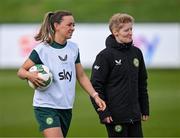 3 April 2024; Katie McCabe and head coach Eileen Gleeson during a Republic of Ireland Women's training session at the FAI National Training Centre in Abbotstown, Dublin. Photo by Stephen McCarthy/Sportsfile