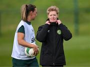 3 April 2024; Head coach Eileen Gleeson and Katie McCabe during a Republic of Ireland Women's training session at the FAI National Training Centre in Abbotstown, Dublin. Photo by Stephen McCarthy/Sportsfile