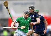 16 March 2024; Peter Casey of Limerick in action against Padraic Mannion of Galway during the Allianz Hurling League Division 1 Group B match between Galway and Limerick at Pearse Stadium in Galway. Photo by Stephen McCarthy/Sportsfile