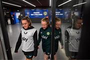 4 April 2024; Heather Payne, left, and Amber Barrett during a Republic of Ireland Women's training session at Stage Saint-Symphorien in Metz, France. Photo by Stephen McCarthy/Sportsfile