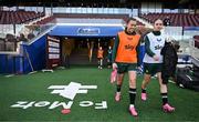 4 April 2024; Abbie Larkin and Izzy Atkinson, right, during a Republic of Ireland Women's training session at Stage Saint-Symphorien in Metz, France. Photo by Stephen McCarthy/Sportsfile
