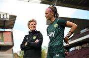 4 April 2024; Head coach Eileen Gleeson and Caitlin Hayes during a Republic of Ireland Women's training session at Stage Saint-Symphorien in Metz, France. Photo by Stephen McCarthy/Sportsfile