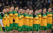 4 February 2024; Donegal players before the Allianz Football League Division 2 match between Cavan and Donegal at Kingspan Breffni in Cavan. Photo by Stephen McCarthy/Sportsfile