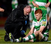 9 March 2024; Shamrock Rovers physiotherapist Tony McCarthy attends to Rory Gaffney during the SSE Airtricity Men's Premier Division match between Sligo Rovers and Shamrock Rovers at The Showgrounds in Sligo. Photo by Stephen McCarthy/Sportsfile