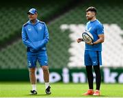 5 April 2024; Senior coach Jacques Nienaber and Hugo Keenan during a Leinster rugby captain's run at the Aviva Stadium in Dublin. Photo by Harry Murphy/Sportsfile