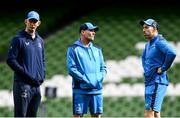 5 April 2024; Leinster coaches, from left, head coach Leo Cullen, senior coach Jacques Nienaber and backs coach Andrew Goodman during a Leinster rugby captain's run at the Aviva Stadium in Dublin. Photo by Harry Murphy/Sportsfile