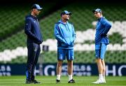 5 April 2024; Leinster coaches, from left, head coach Leo Cullen, senior coach Jacques Nienaber and backs coach Andrew Goodman during a Leinster rugby captain's run at the Aviva Stadium in Dublin. Photo by Harry Murphy/Sportsfile