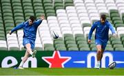 5 April 2024; Harry Byrne and Ross Byrne during a Leinster rugby captain's run at the Aviva Stadium in Dublin. Photo by Harry Murphy/Sportsfile