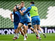 5 April 2024; Josh van der Flier and Harry Byrne during a Leinster rugby captain's run at the Aviva Stadium in Dublin. Photo by Harry Murphy/Sportsfile