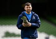 5 April 2024; Hugo Keenan with a pineapple during a Leinster rugby captain's run at the Aviva Stadium in Dublin. Photo by Harry Murphy/Sportsfile