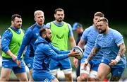 5 April 2024; Jamison Gibson-Park and Andrew Porter during a Leinster rugby captain's run at the Aviva Stadium in Dublin. Photo by Harry Murphy/Sportsfile