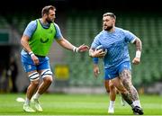 5 April 2024; Andrew Porter, right, and Jason Jenkins during a Leinster rugby captain's run at the Aviva Stadium in Dublin. Photo by Harry Murphy/Sportsfile