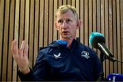 5 April 2024; Head coach Leo Cullen during a Leinster Rugby media conference at the Aviva Stadium in Dublin. Photo by Harry Murphy/Sportsfile