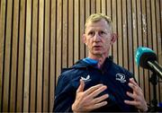5 April 2024; Head coach Leo Cullen during a Leinster Rugby media conference at the Aviva Stadium in Dublin. Photo by Harry Murphy/Sportsfile