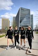 5 April 2024; Republic of Ireland players, from left, Emily Murphy, performance coach Ivi Casagrande, Leanne Kiernan and Erin McLaughlin during a team walk near their team hotel in Luxembourg ahead of thirUEFA Women's European Championship qualifying group A match against France at Stade Saint-Symphorien in Metz, France. Photo by Stephen McCarthy/Sportsfile
