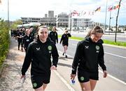 5 April 2024; Lucy Quinn, left, and Tyler Toland of Republic of Ireland during a team walk near their team hotel in Luxembourg ahead of thirUEFA Women's European Championship qualifying group A match against France at Stade Saint-Symphorien in Metz, France. Photo by Stephen McCarthy/Sportsfile