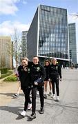 5 April 2024; Izzy Atkinson, left, and Abbie Larkin of Republic of Ireland during a team walk near their team hotel in Luxembourg ahead of thirUEFA Women's European Championship qualifying group A match against France at Stade Saint-Symphorien in Metz, France. Photo by Stephen McCarthy/Sportsfile