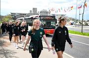 5 April 2024; Courtney Brosnan and Caitlin Hayes, right, of Republic of Ireland during a team walk near their team hotel in Luxembourg ahead of thirUEFA Women's European Championship qualifying group A match against France at Stade Saint-Symphorien in Metz, France. Photo by Stephen McCarthy/Sportsfile