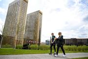 5 April 2024; Ruesha Littlejohn, left, and Lily Agg of Republic of Ireland  during a team walk near their team hotel in Luxembourg ahead of thirUEFA Women's European Championship qualifying group A match against France at Stade Saint-Symphorien in Metz, France. Photo by Stephen McCarthy/Sportsfile
