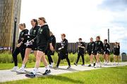 5 April 2024; Republic of Ireland players, from left, Diane Caldwell, Anna Patten and Aoife Mannion during a team walk near their team hotel in Luxembourg ahead of thirUEFA Women's European Championship qualifying group A match against France at Stade Saint-Symphorien in Metz, France. Photo by Stephen McCarthy/Sportsfile