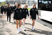 5 April 2024; Republic of Ireland players, from left, Heather Payne, Amber Barrett and Kyra Carusa during a team walk near their team hotel in Luxembourg ahead of thirUEFA Women's European Championship qualifying group A match against France at Stade Saint-Symphorien in Metz, France. Photo by Stephen McCarthy/Sportsfile