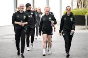 5 April 2024; Republic of Ireland players, from left, Louise Quinn, Amber Barrett and Megan Campbell during a team walk near their team hotel in Luxembourg ahead of thirUEFA Women's European Championship qualifying group A match against France at Stade Saint-Symphorien in Metz, France. Photo by Stephen McCarthy/Sportsfile