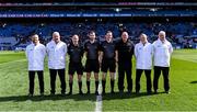 31 March 2024; Referee Paul Faloon with his match officials before the Allianz Football League Division 2 Final match between Armagh and Donegal at Croke Park in Dublin. Photo by Piaras Ó Mídheach/Sportsfile