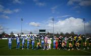5 April 2024; Both teams shake hands before the SSE Airtricity Men's First Division match between Finn Harps and UCD at Finn Park in Ballybofey, Donegal. Photo by Ramsey Cardy/Sportsfile